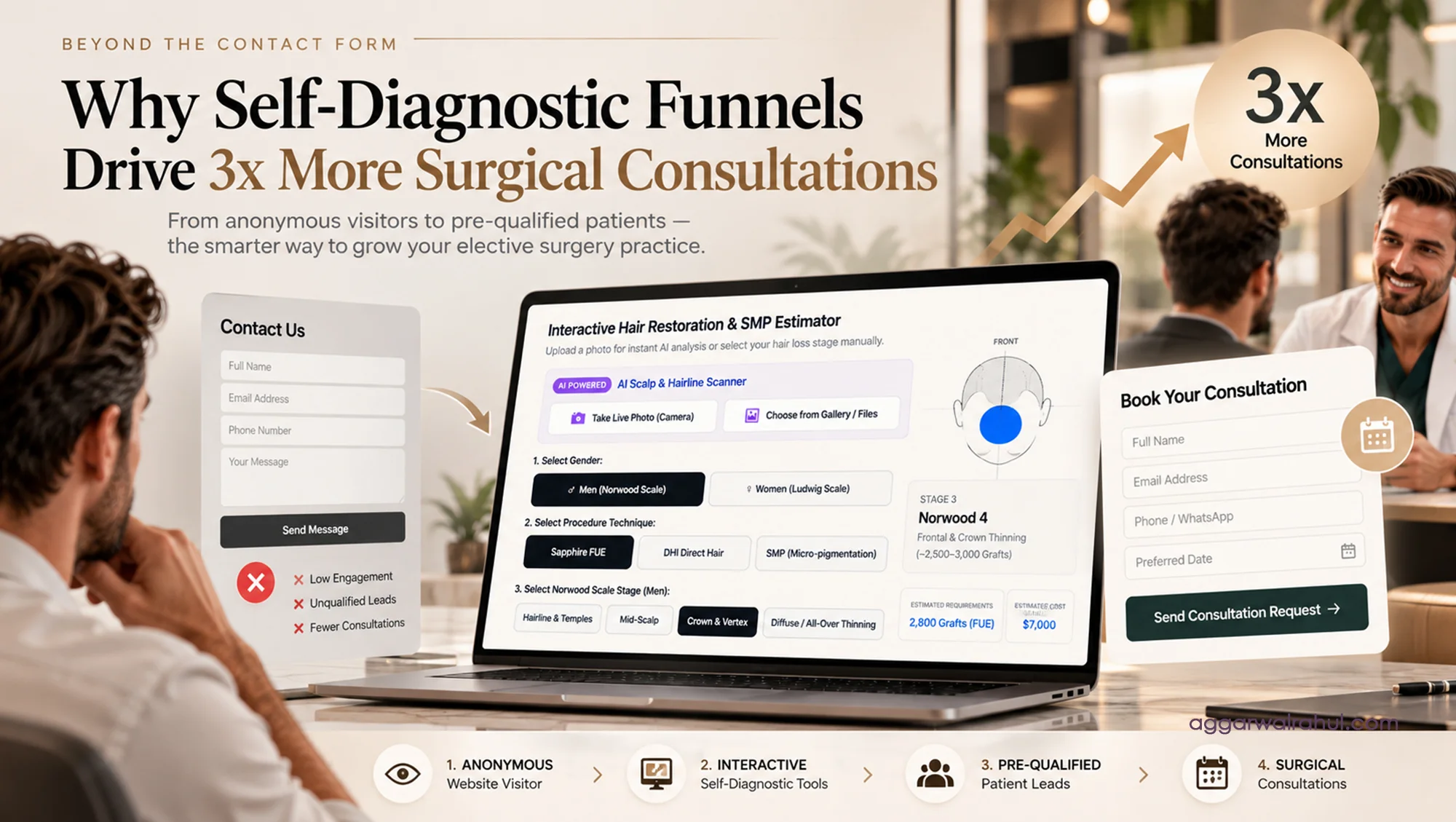 Elective Surgery Lead Generation Diagnostic Funnel Diagram Illustrating Patient Intake Workflows.