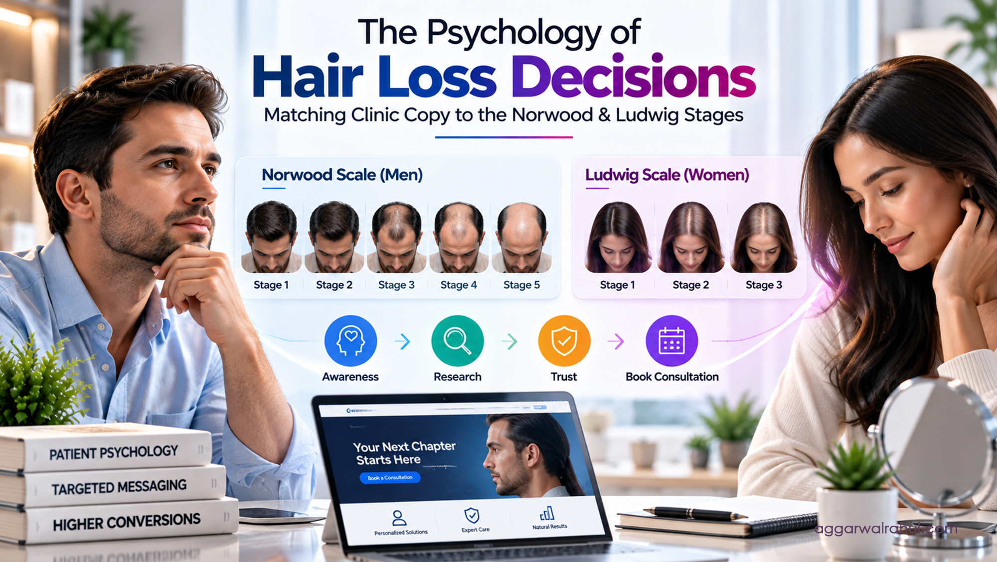 Norwood Scale Hair Loss Stages Diagram Illustrating Hair Restoration Marketing Psychology.